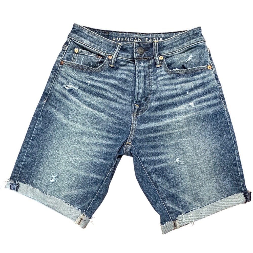 American Eagle AirFlex Denim Bermuda Shorts Distressed Rolled Hem‎ Y2K Size 26